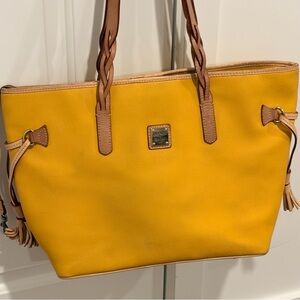 Dooney & Bourke Mustard Yellow Bailey Tote Eva Tote with Tan Accents leather